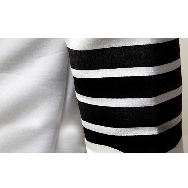 ZUEVI Men's Casual Striped Drawstring Hooded And Zipper Closure Hoodies Slim Fit Lightweight Sweatshirt (WHITE-XL) - Image 3